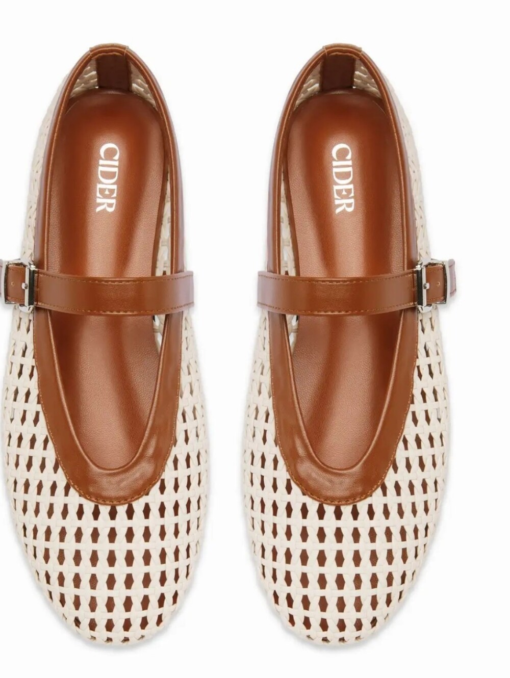 CIDER Women's Tan & Cream Woven Mary Jane Flats
